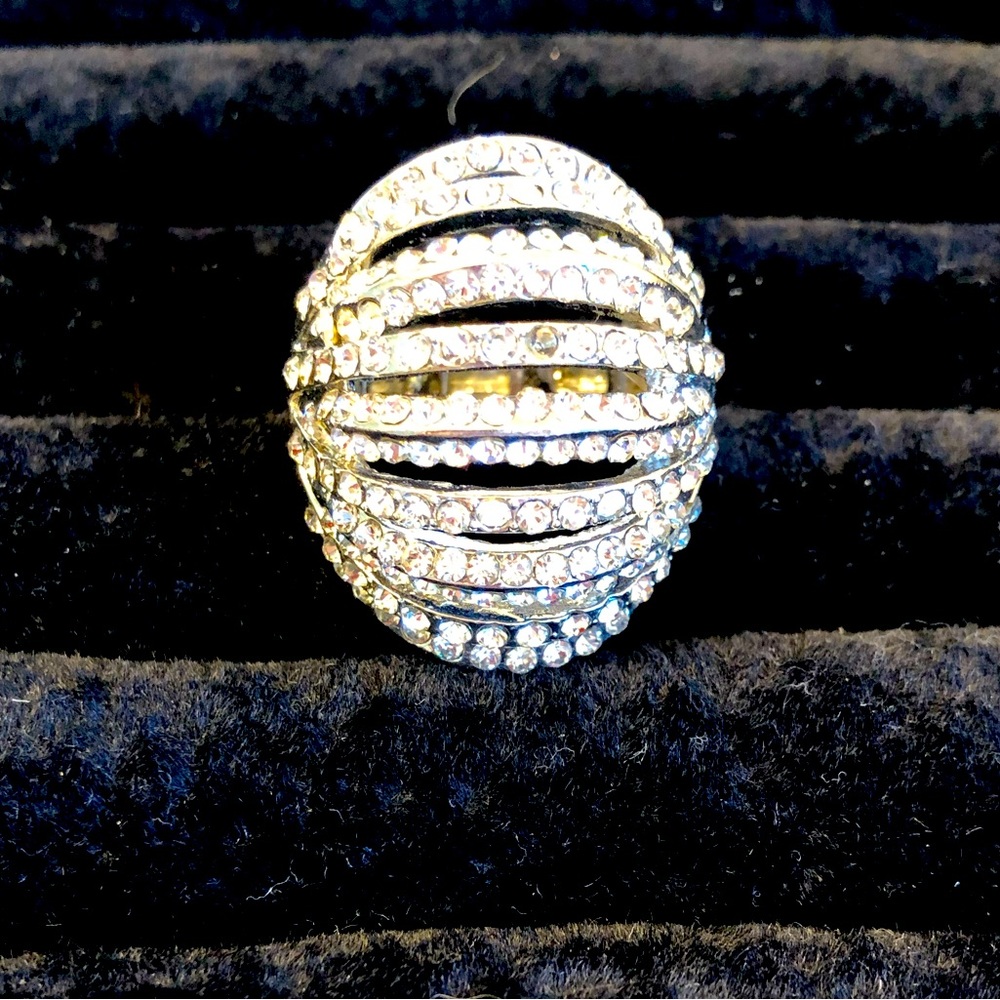Silver tone Cz Statement Ring Adjustable